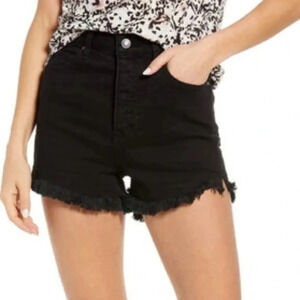 Free People Curvy High Waist Jean Shorts Black Raw Hem